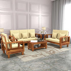 Solid Wood 6 Seater Wooden Sofa Set for Living Room | 3+2+1 Sofa Set with Center Table | Furniture for Home & Hotels