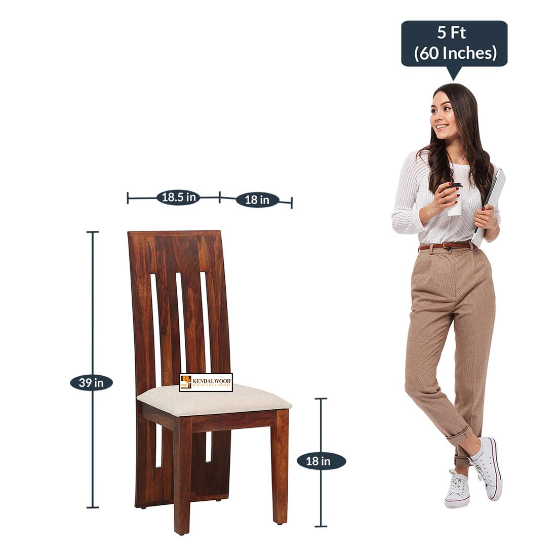 Sheesham Wood Honey Finish Dining Table with 6 Chairs and White Cushion
