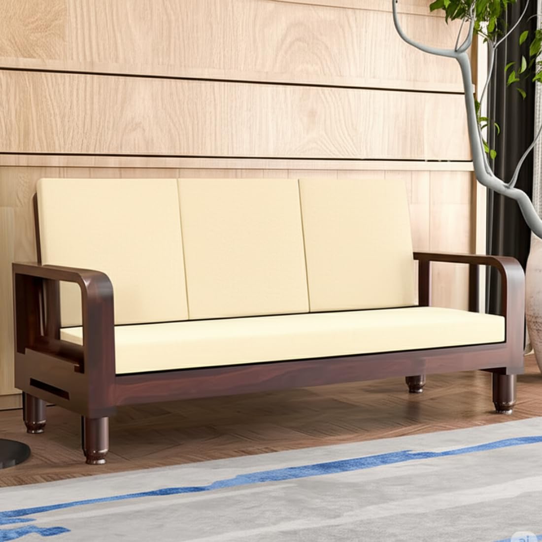Solid Wood 3 Seater Wooden Sofa Set for Living Room Furniture | Sofa for Home & Office | 3 Seater Sofa