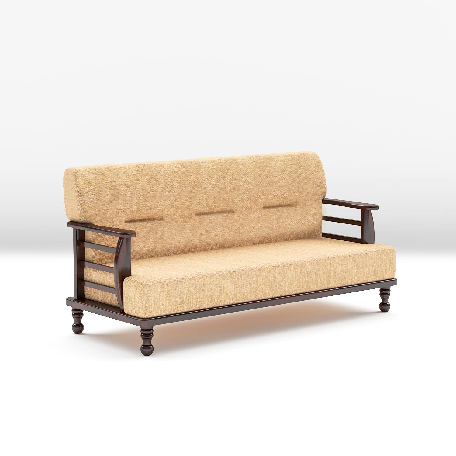 Solid Wood 3 Seater Wooden Sofa Set for Living Room Furniture Fabric 3 Seater Sofa