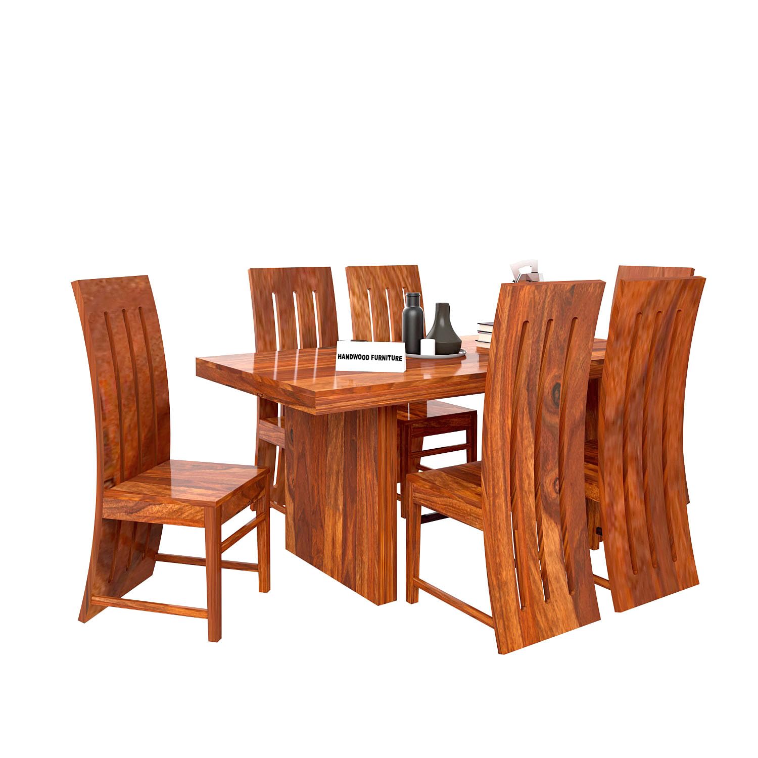 Sheesham Wood Dining Table (68x35) with 6 Chairs | 6 Seater Dining Set | Wooden Dining Table with Chair - Dining Room Furniture
