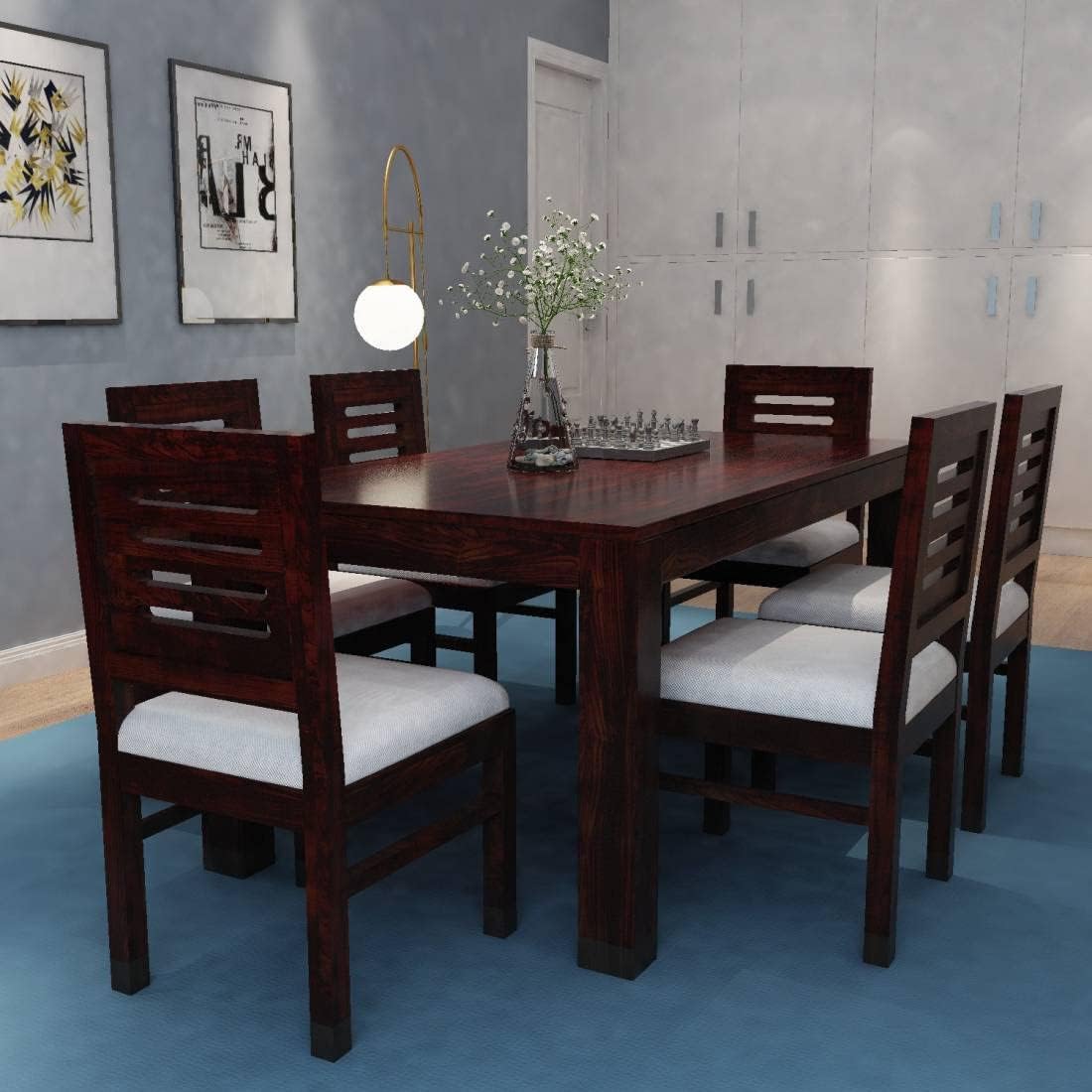 Sheesham Wood Dining Table(57x35) with 6 Chairs | 6 Seater Dining Set | Wooden Dining Table with Chair - Dining Room Furniture