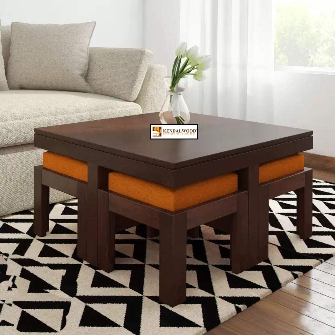 Square Sheesham Wood Coffee Table for Living Room | Wooden Center Table