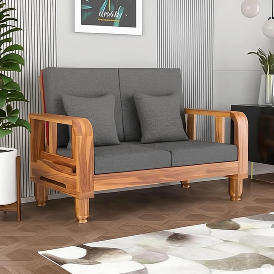 Solid Wood 2 Seater Wooden Sofa Set for Living Room Furniture | Sofa for Home & Office | 2 Seater Sofa