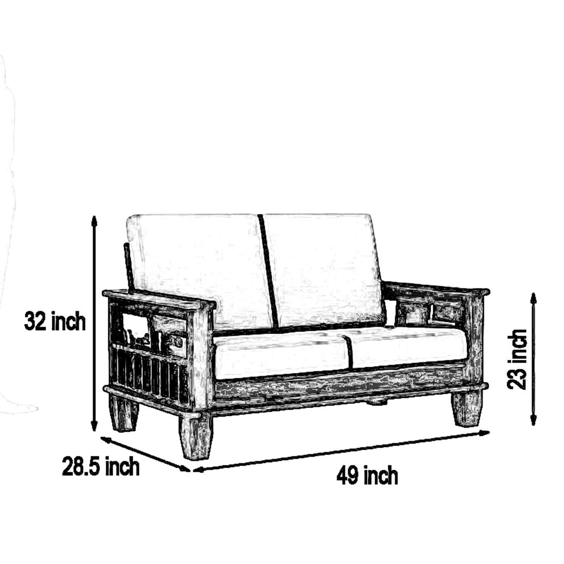 KendalWood Furniture 2 Seater Sheesham Wood Honey Finish Sofa Set for Living Room