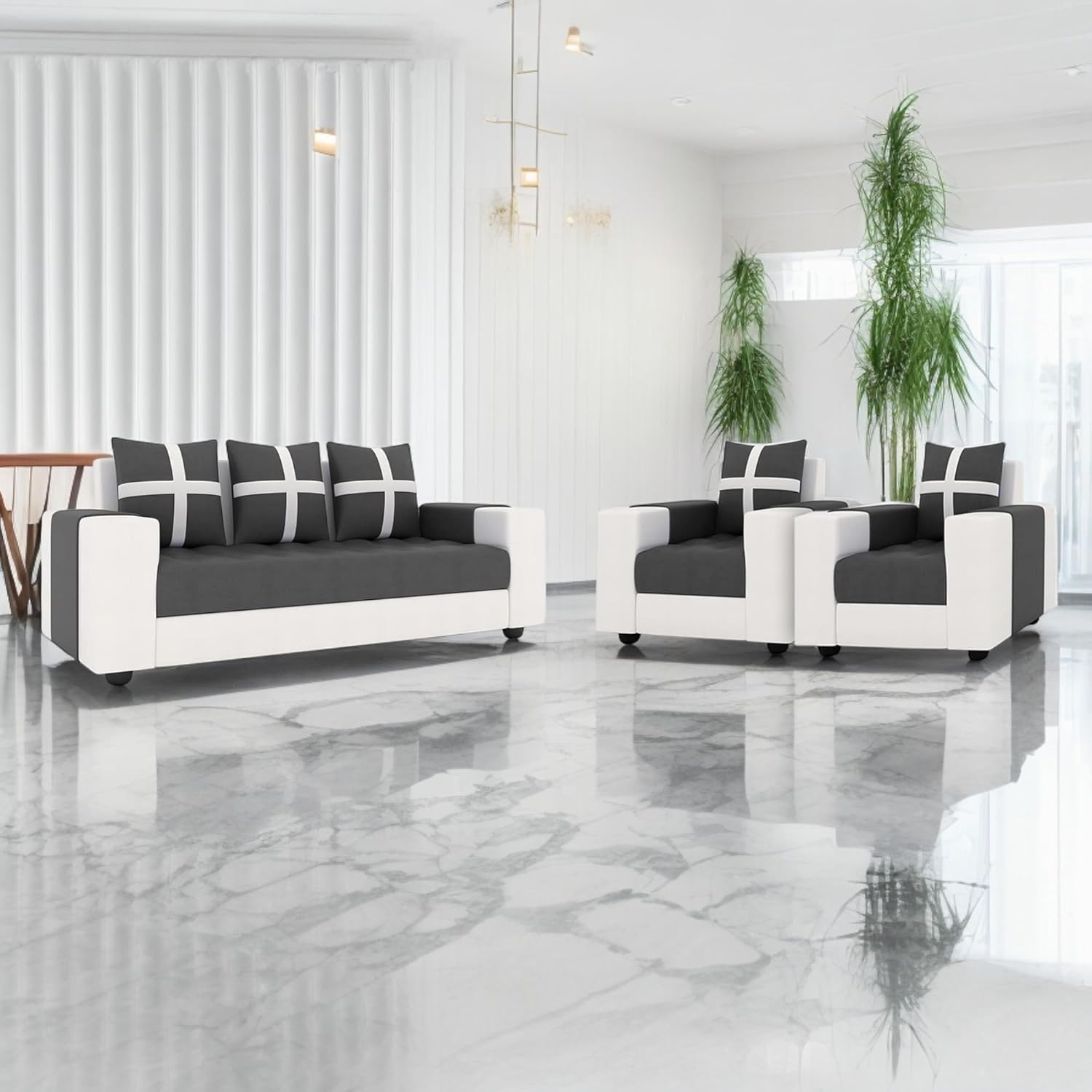 5 Seater Fabric Sofa Set for Living Room Furniture | 3 + 1 + 1 Sofa Set | Wooden Sofa for Home & Office