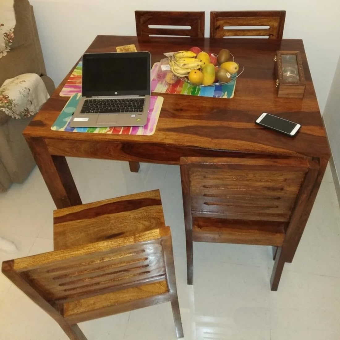 Premium Sheesham Wood Dining Table(45x30) with 4 Chairs | 4 Seater Dining Set | Wooden Dining Table with Chair | Dining Room Furniture