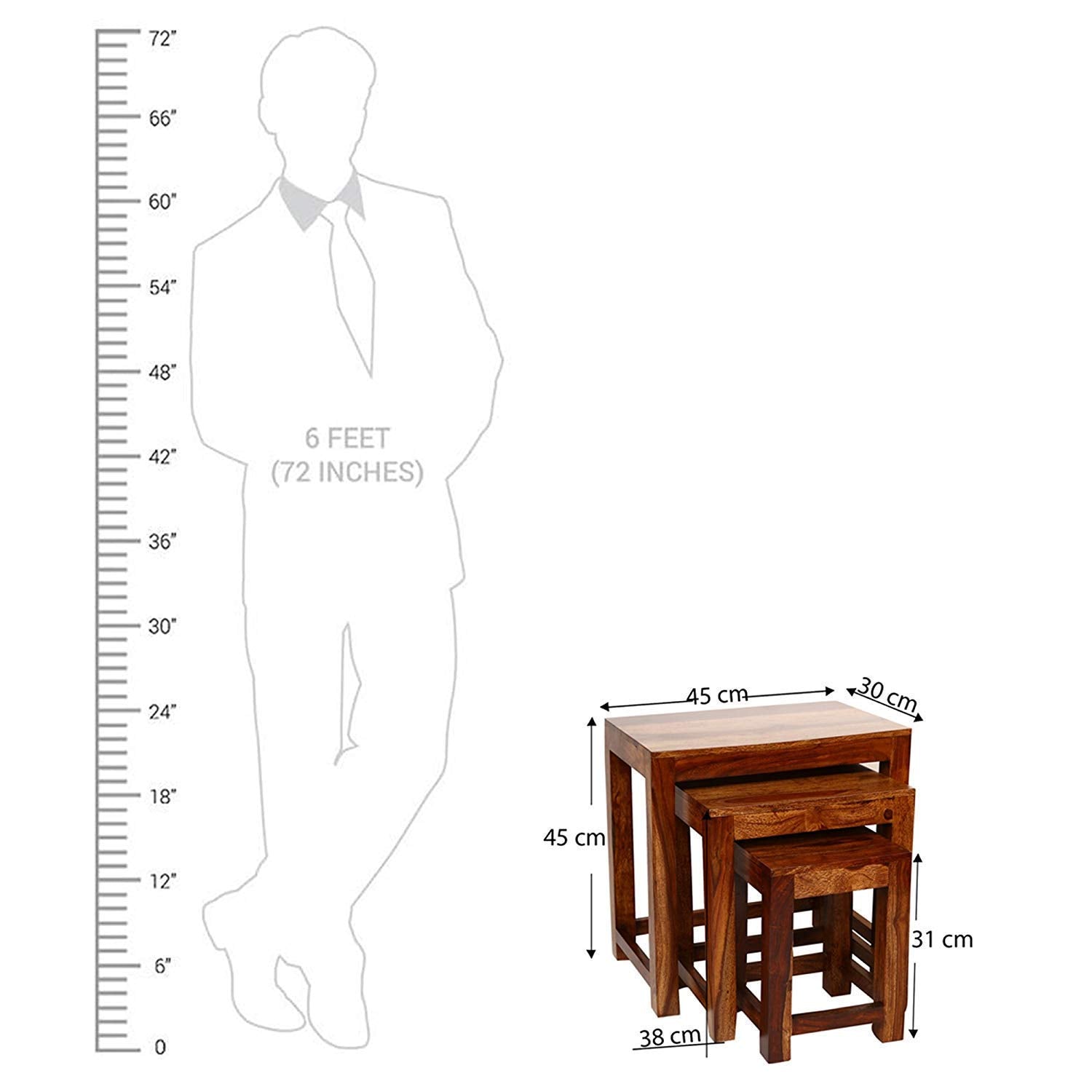 Pre Assemble Sheesham Wood Stool Nesting Bedside Table, Set of 3
