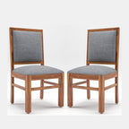 Modern Home Furniture | Solid Wood Dinning Chair Set of 2 | Study Chair for Home & Office | Honey Finish with Grey Cushions