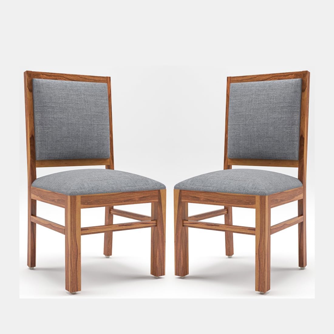 Modern Home Furniture | Solid Wood Dinning Chair Set of 2 | Study Chair for Home & Office | Honey Finish with Grey Cushions