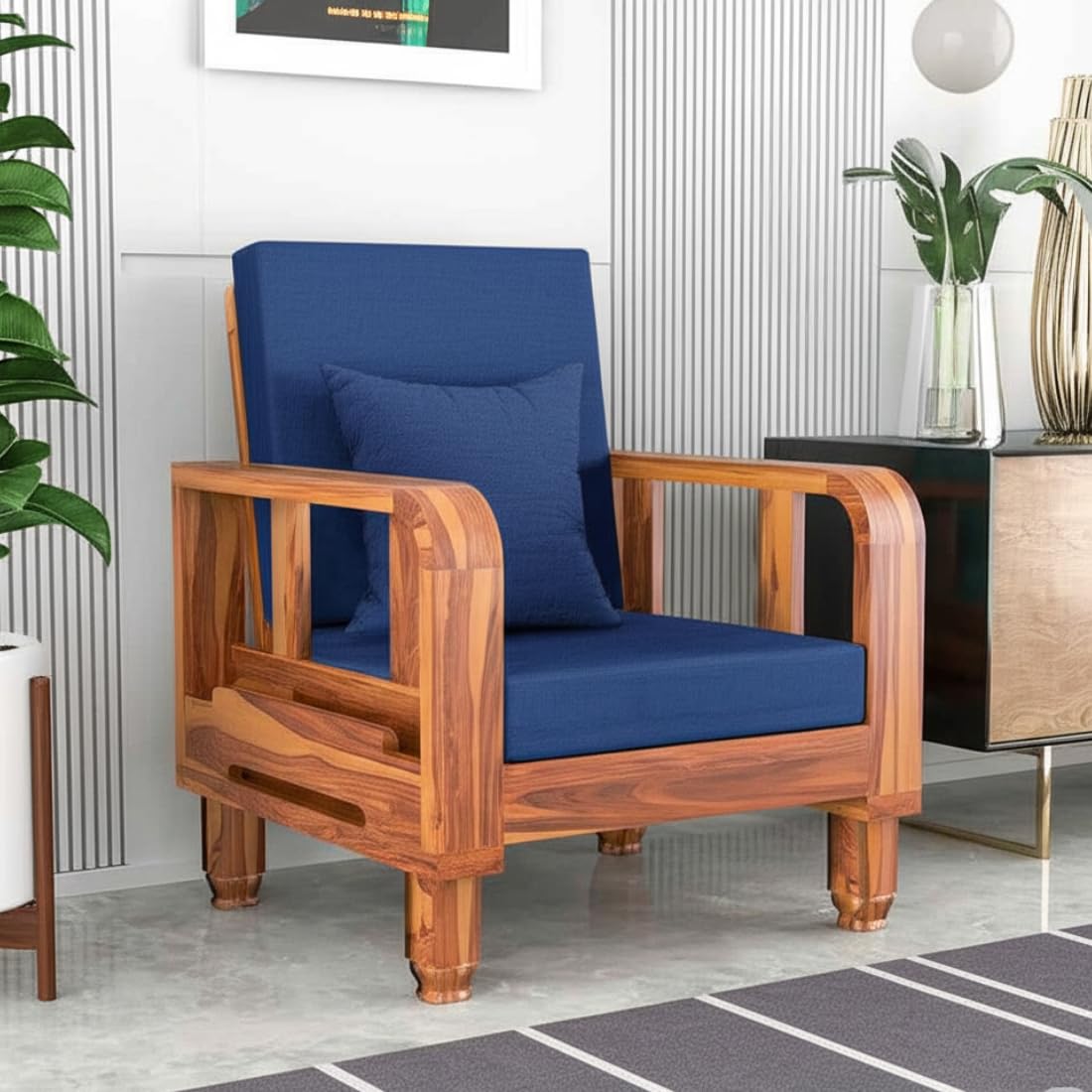 Solid Wood 1 Seater Wooden Sofa Set for Living Room Furniture | Sofa for Home & Office | 1 Seater Sofa