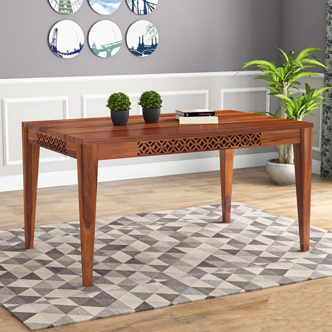 Sheesham Wood Dining Table (57x35 inch) | Multi-Purpose uses Home and Office Desk | Dining Room Furniture | Wooden 6 Seater Dining Table