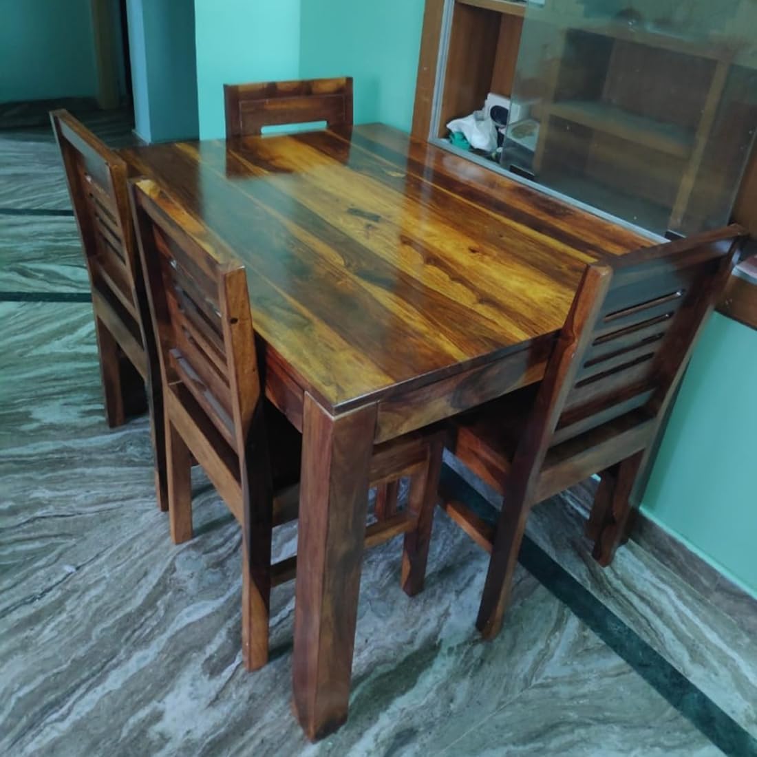 Premium Sheesham Wood Dining Table(45x30) with 4 Chairs | 4 Seater Dining Set | Wooden Dining Table with Chair | Dining Room Furniture