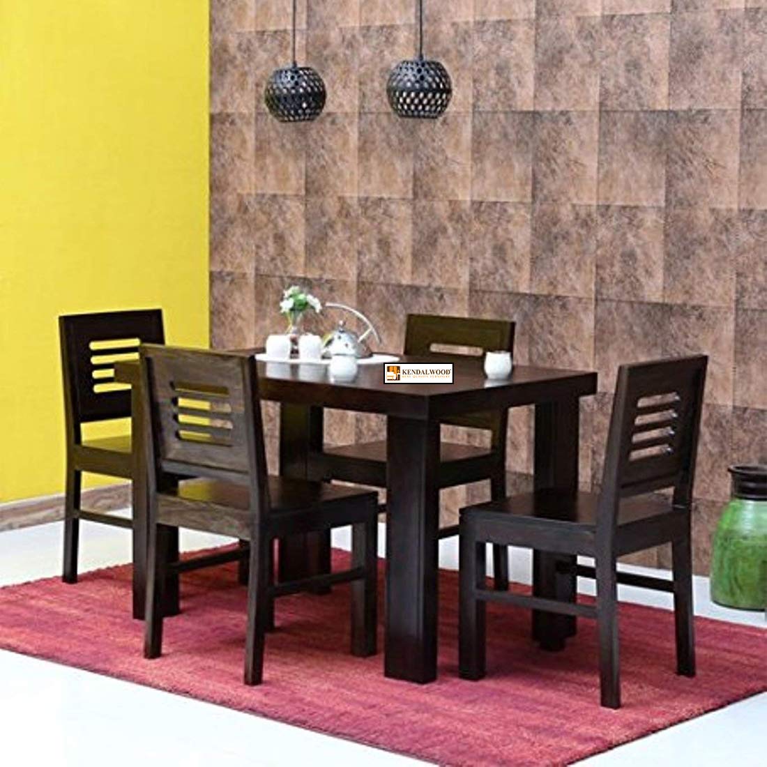 Sheesham Wood Dining Table with 4 Chairs | 4 Seater Dining Set | Wooden Dining Table with Chair - Dining Room Furniture