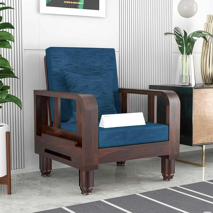 Solid Wood 1 Seater Wooden Sofa Set for Living Room Furniture Fabric 1 Seater Sofa