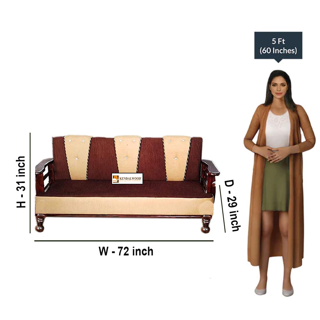 Solid Wood 5 Seater Wooden Sofa Set for Living Room Furniture Fabric 3 + 1 +1 Sofa Set