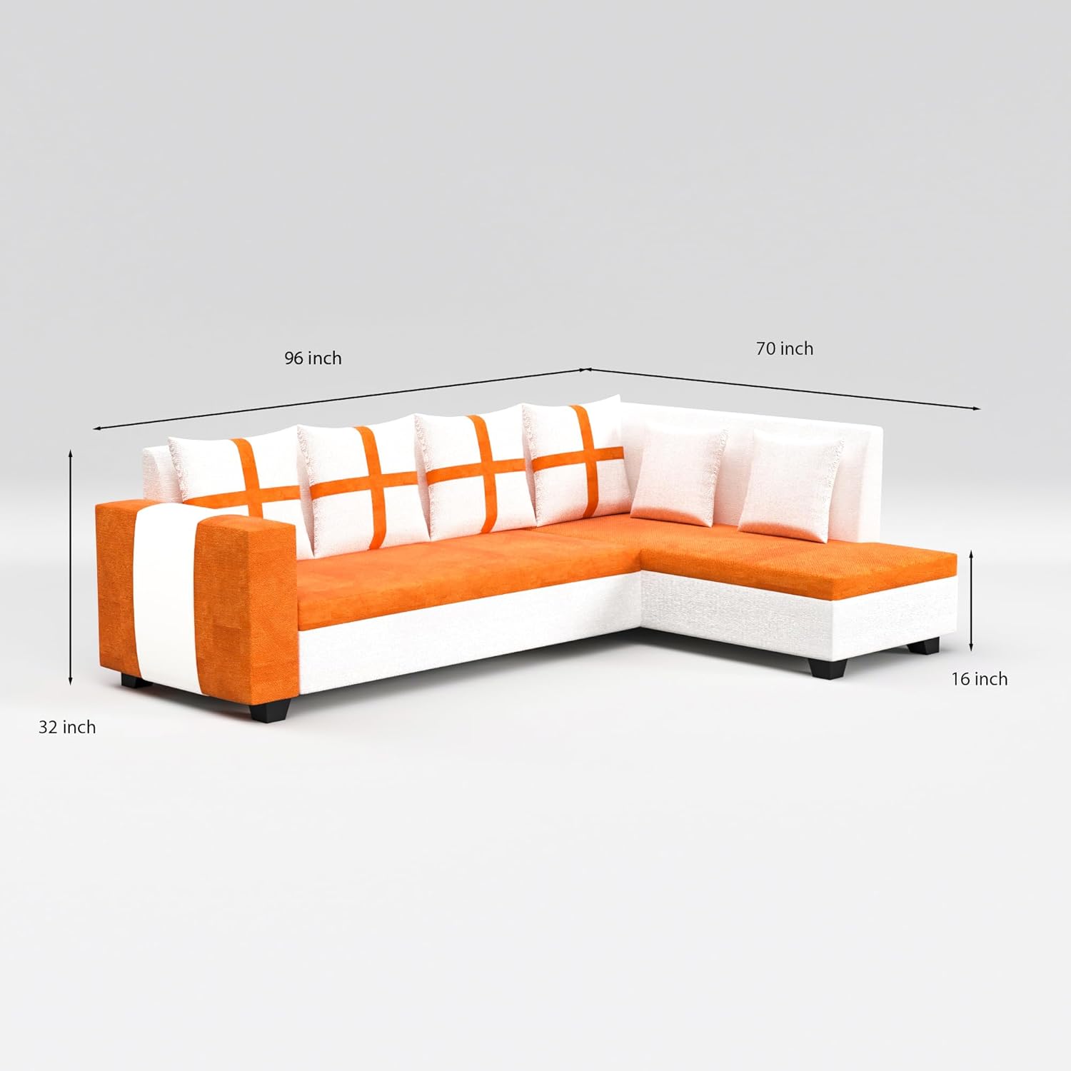 8 Seater Sofa Set, L Shape Sofa (Right Facing) 2 Ottoman, 6 Small Pillow with Coffee Table for Living Room Furniture | Sofa for Home & Office Furniture