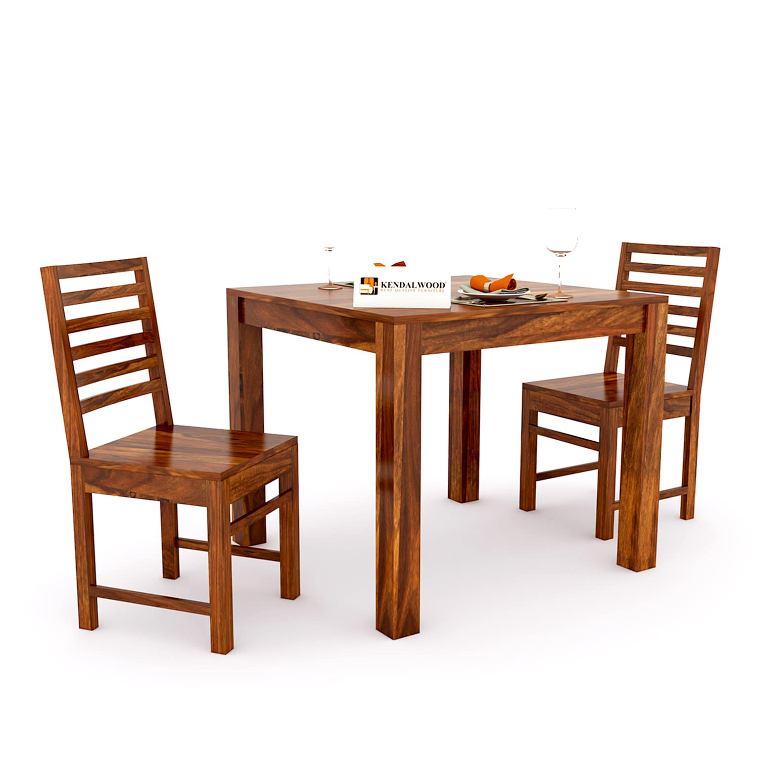 Sheesham Wood Dining Table Square (34x34 Inch) with 2 Chairs | Wooden Dining Table with Chair - Dining Room Furniture
