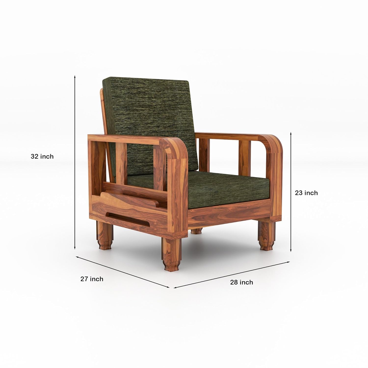 Solid Wood 1 Seater Wooden Sofa Set for Living Room Furniture | Sofa for Home & Office | 1 Seater Sofa