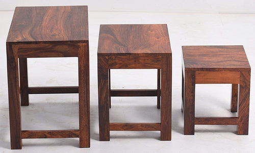 KendalWood Furniture Sheesham Wood Nesting Stools with Mahogany Finish