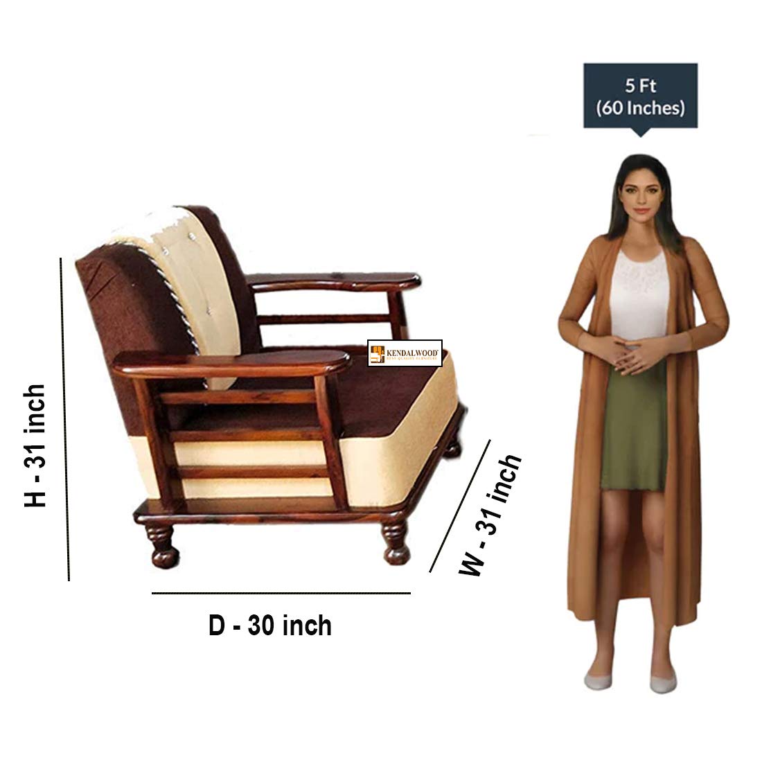 Solid Wood 5 Seater Wooden Sofa Set for Living Room Furniture Fabric 3 + 1 +1 Sofa Set