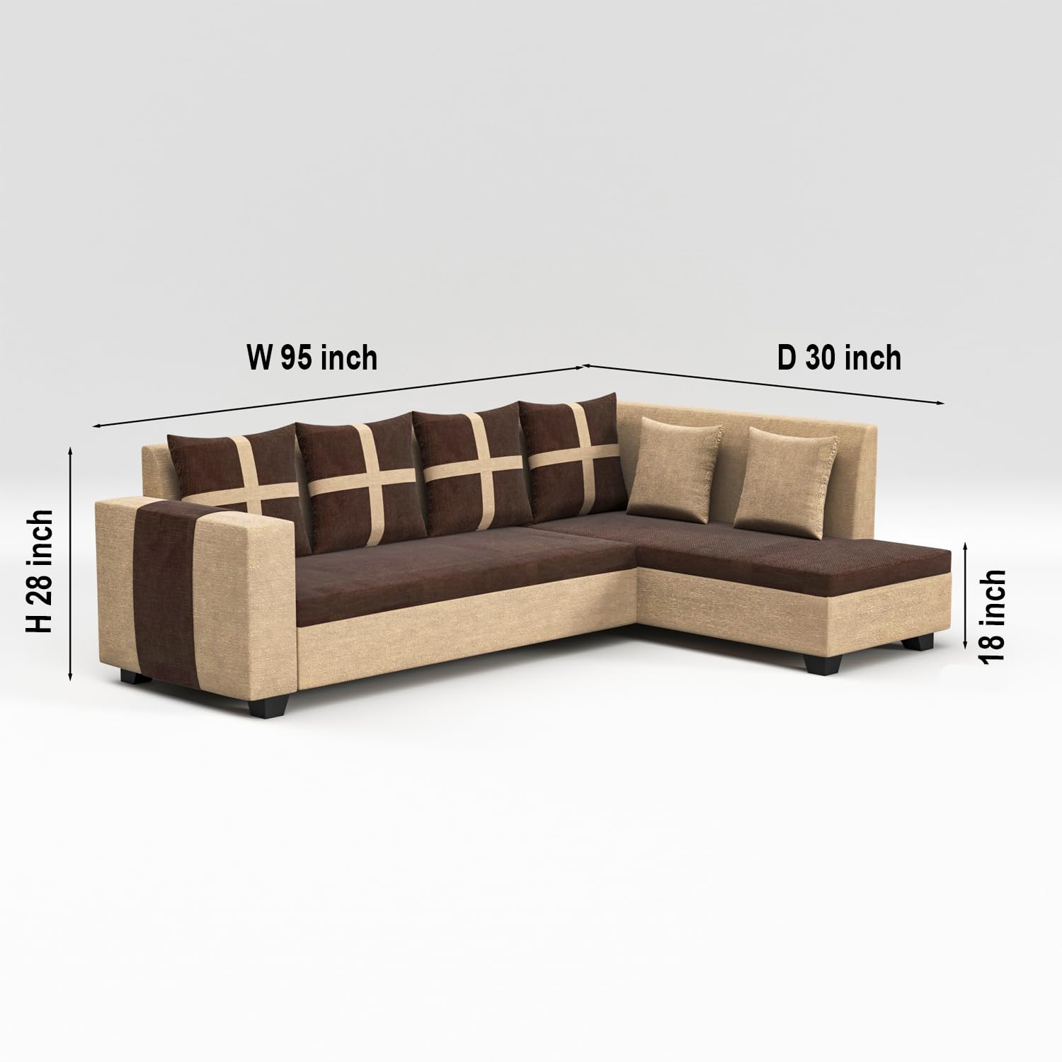 8 Seater Sofa Set, L Shape Sofa (Right Facing) 2 Ottoman, 6 Small Pillow with Coffee Table | Sofa for Home & Office Furniture
