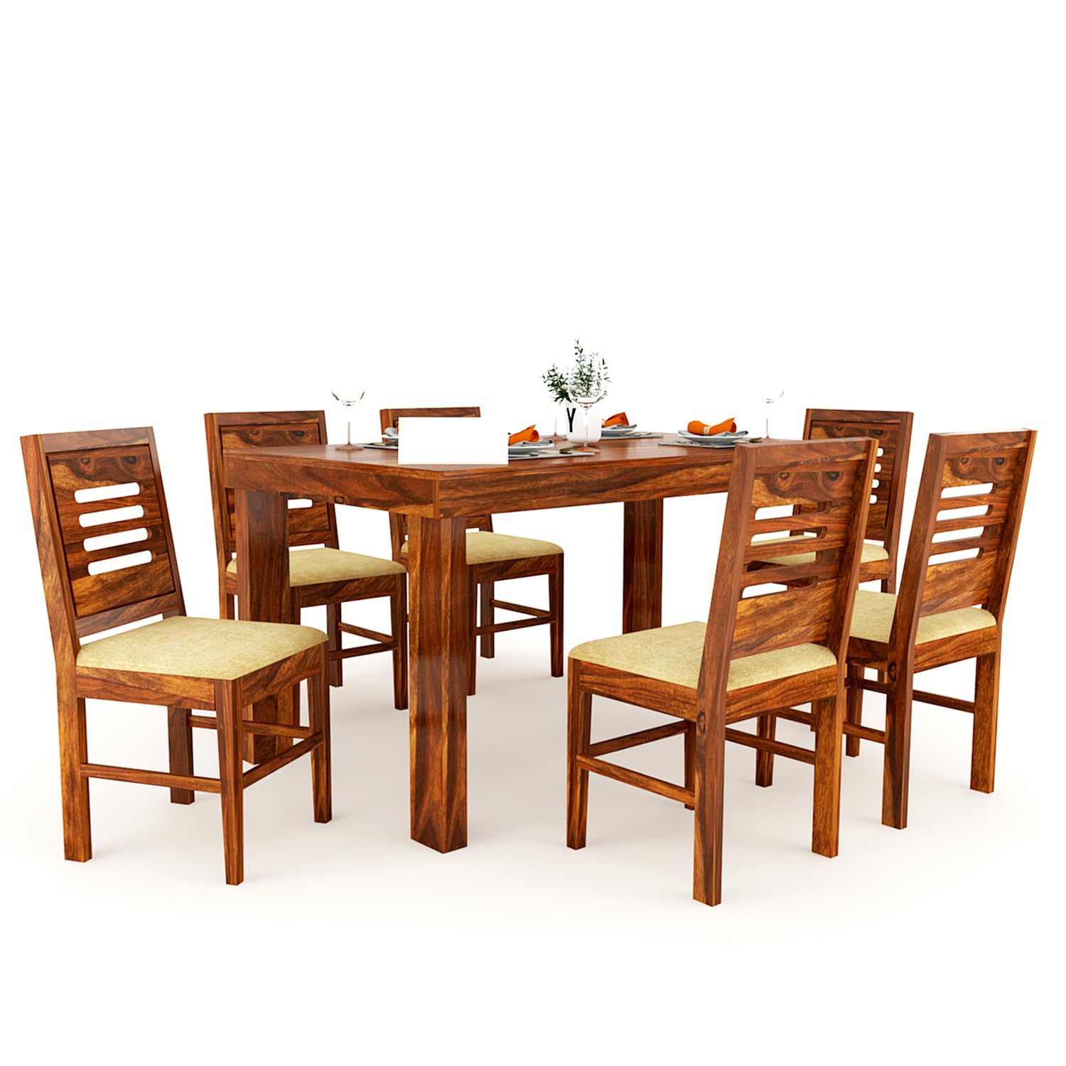 Sheesham Wood Dining Table(57x35) with 6 Chairs | 6 Seater Dining Set | Wooden Dining Table with Chair - Dining Room Furniture