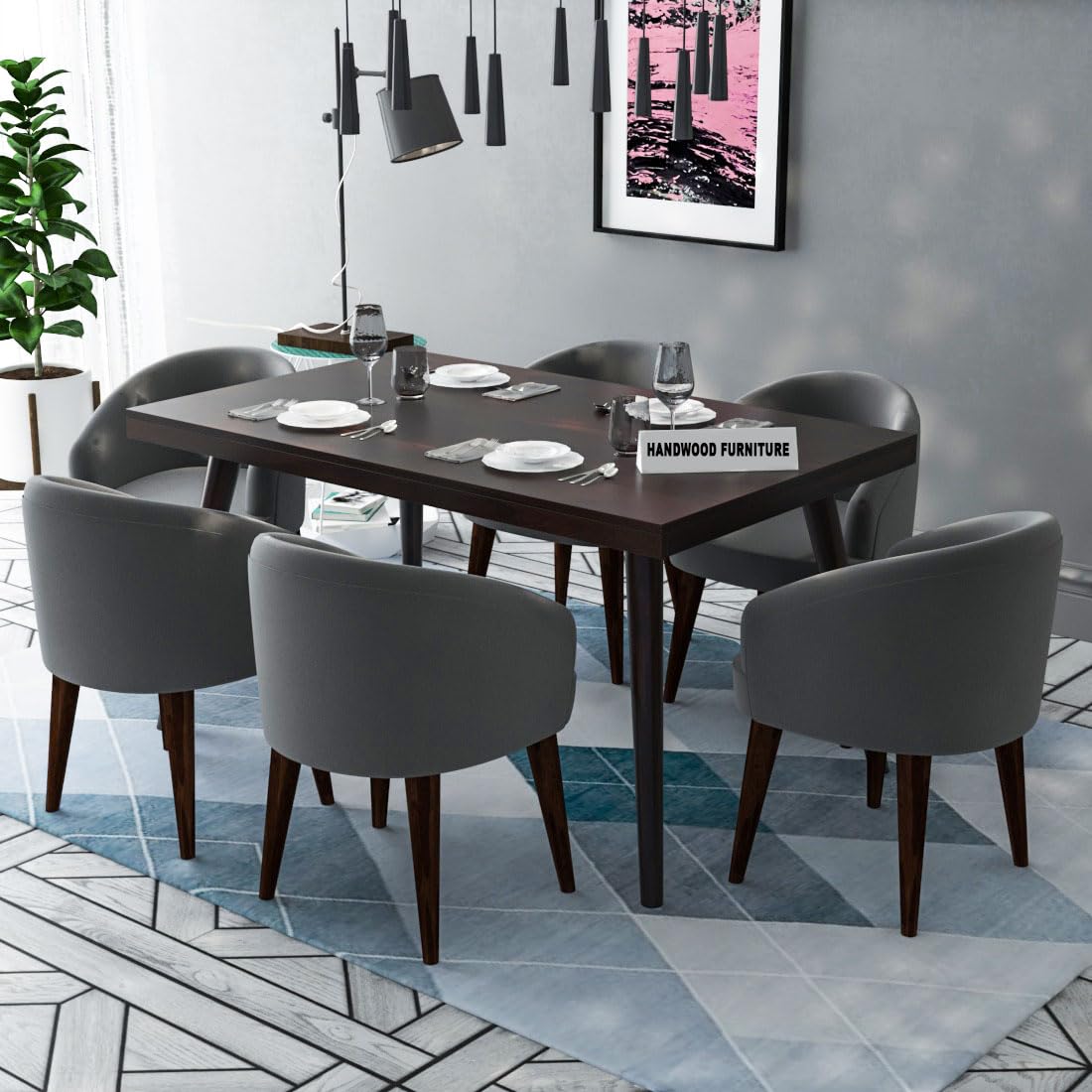 Sheesham Wood Dining Table(57x35) with 6 Chairs | 6 Seater Dining Set | Wooden Dining Table with Chair - Dining Room Furniture