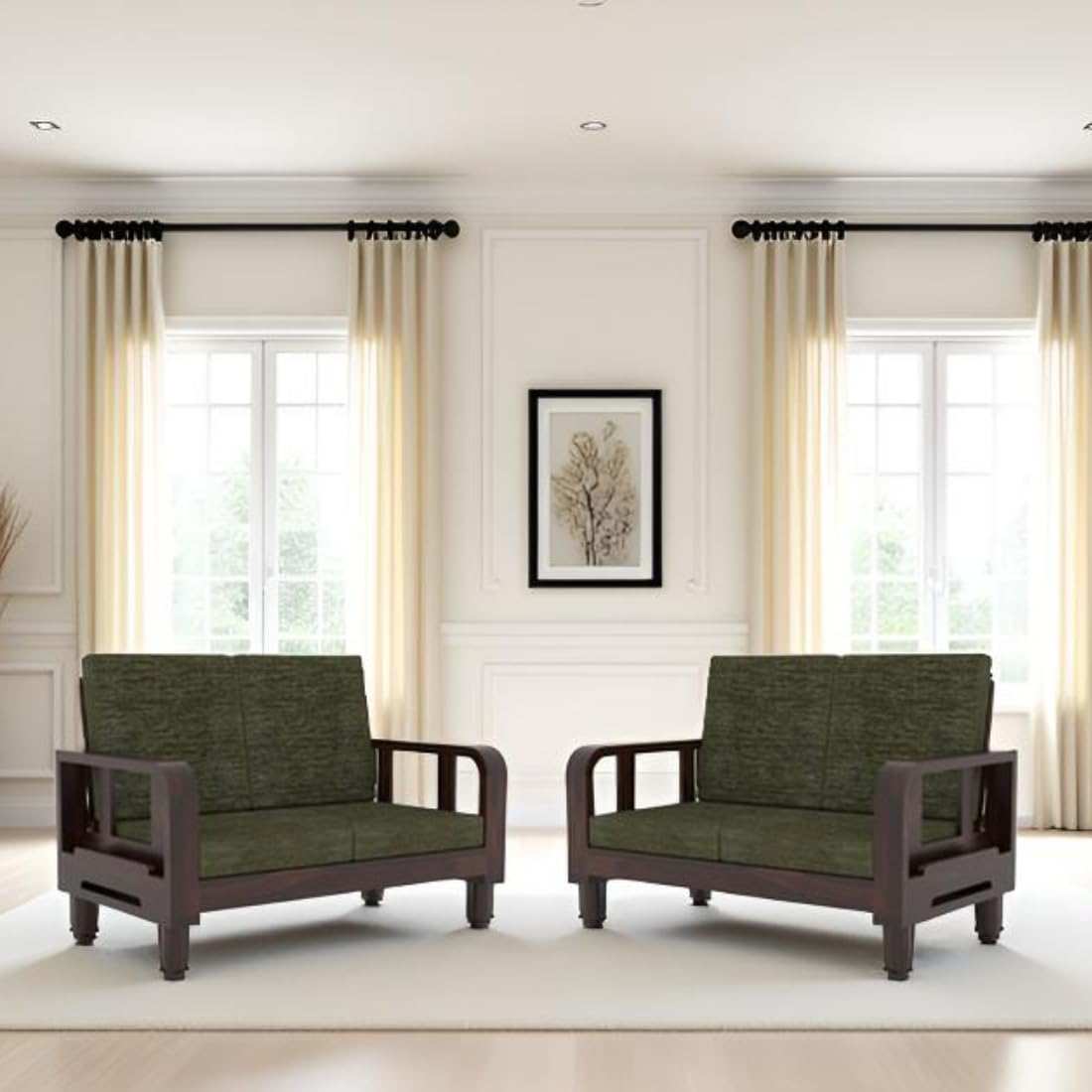 Solid Wood 4 Seater Wooden Sofa Set for Living Room Furniture 4 Seater 2+2 Fabric Sofa Set with Center Table