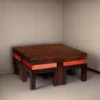 Premium Sheesham Wood Coffee Table for Living Room | Solid Wood Coffee Table, Center Table, Tea Table | Wooden Coffee Table with 4 Stool |Best Furniture for Home