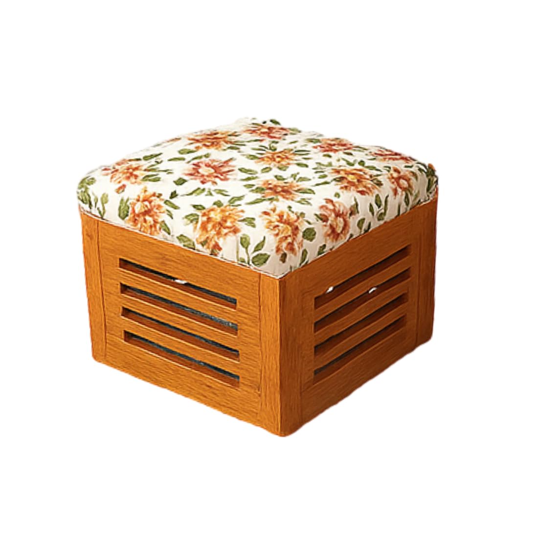 Furniture Premium Sheesham Wood Coffee Table for Living Room | Wooden Coffee Table with 4 Stool | Honey Finish with Flower Cushions