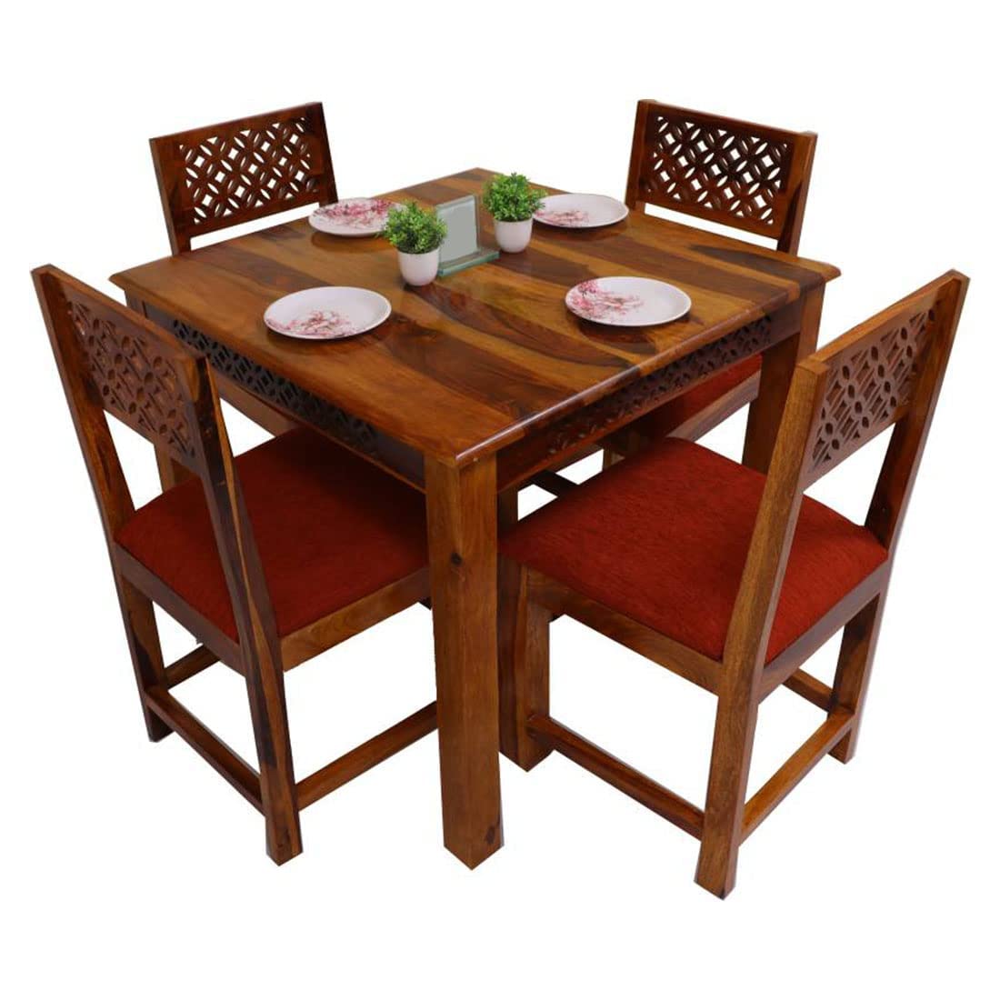 Premium Sheesham Wood Dining Table (34x34) with 4 Chairs |4 Seater Dining Set | Wooden Dining Table with Chair | Dining Room Furniture