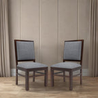 Modern Home Furniture | Solid Wood Dining Chair Set of 2 | Study Chair for Home & Office |Walnut Finish with Grey Cushions