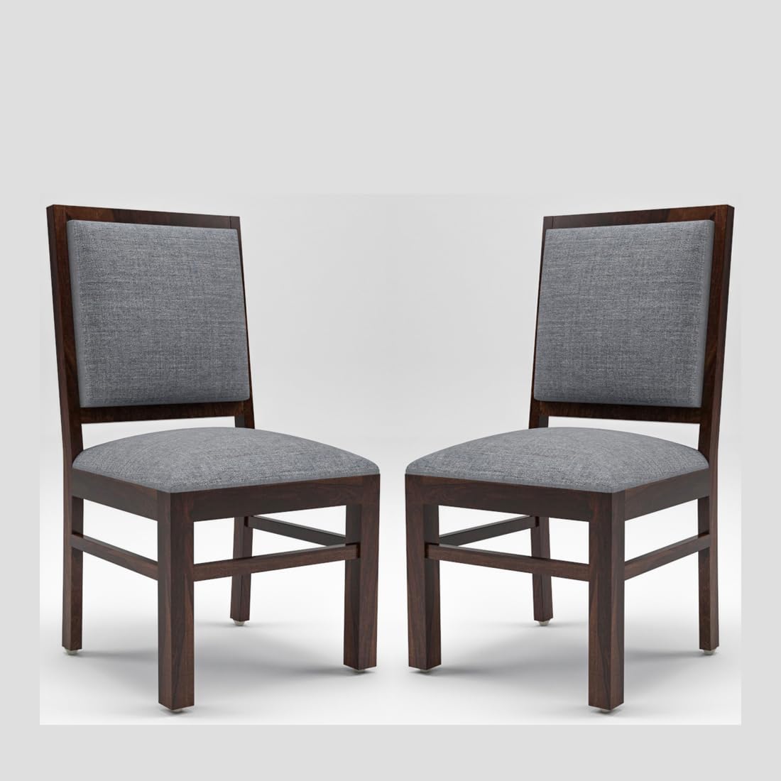 Modern Home Furniture | Solid Wood Dining Chair Set of 2 | Study Chair for Home & Office |Walnut Finish with Grey Cushions