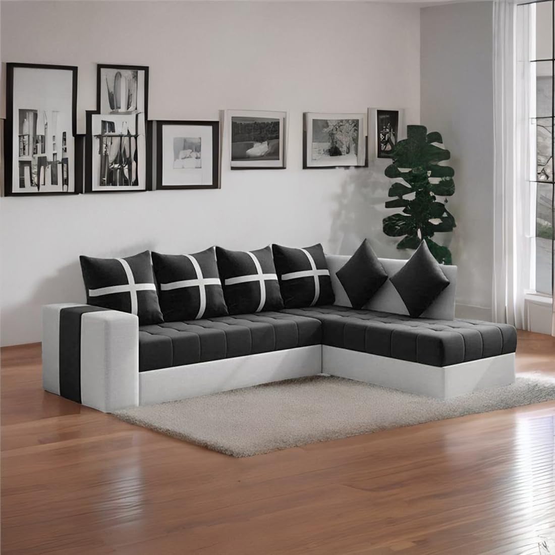 6 Seater L Shape Corner Sofa for Living Room | 6 Seater L Shape Sofa (Right Facing) with 6 Small Pillow | Sofa for Home & Office Furniture