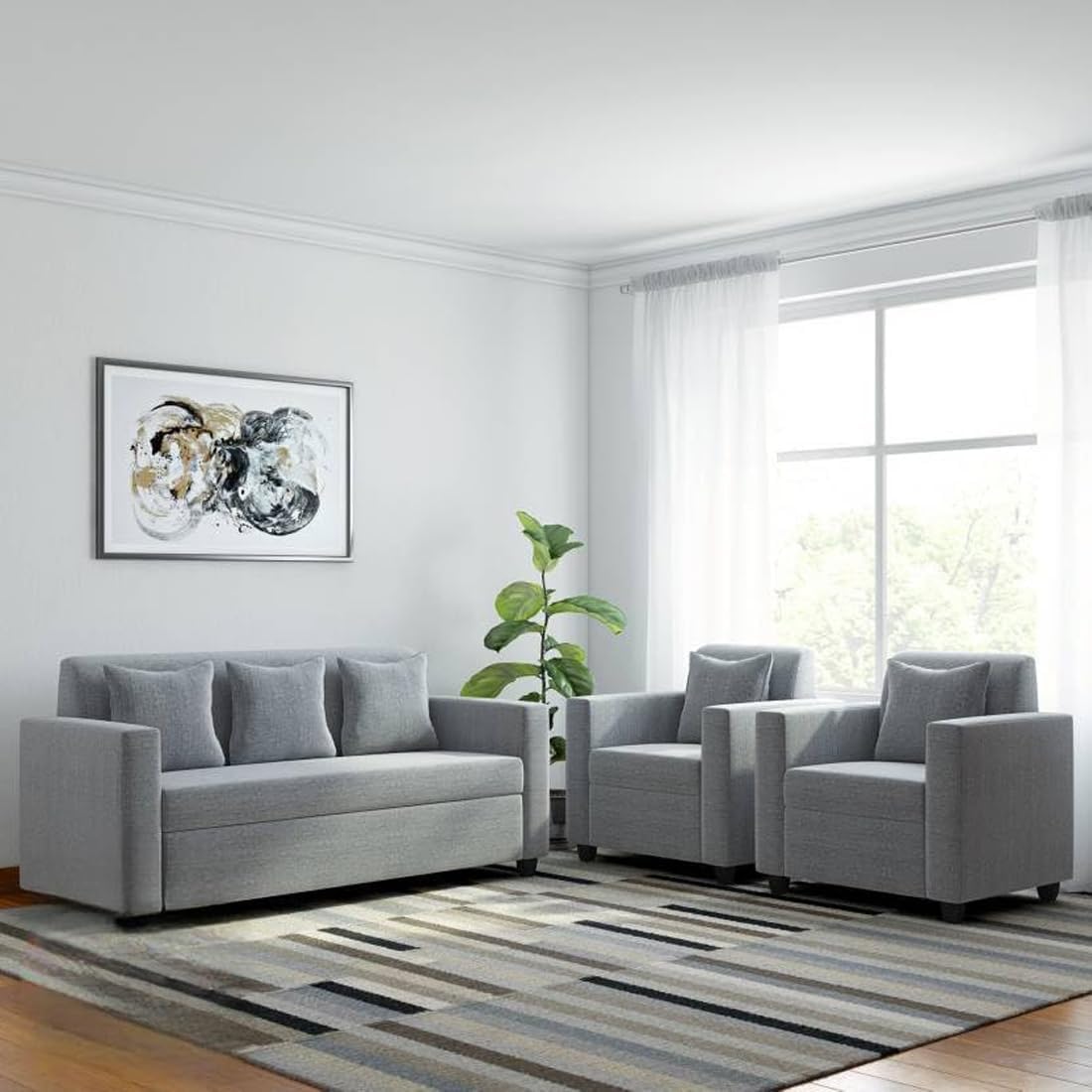 5 Seater Fabric Sofa Set for Living Room Furniture | 3+1+1 Sofa Set for Home & Office