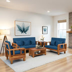 Solid Wood 6 Seater Wooden Sofa Set for Living Room Furniture 6 Seater 3+2+1 Fabric Sofa Set with Center Table