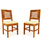 Modern Home Furniture | Solid Wood Dining Chair Set of 2 | Chair for Home & Office | Walnut Finish with Cream Cushions, Pre Assembled (Ready to Use)