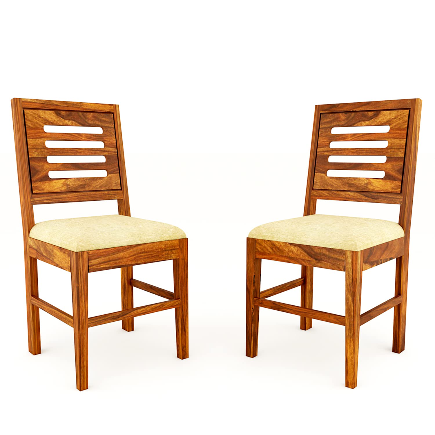 Modern Home Furniture | Solid Wood Dining Chair Set of 2 | Chair for Home & Office | Walnut Finish with Cream Cushions, Pre Assembled (Ready to Use)