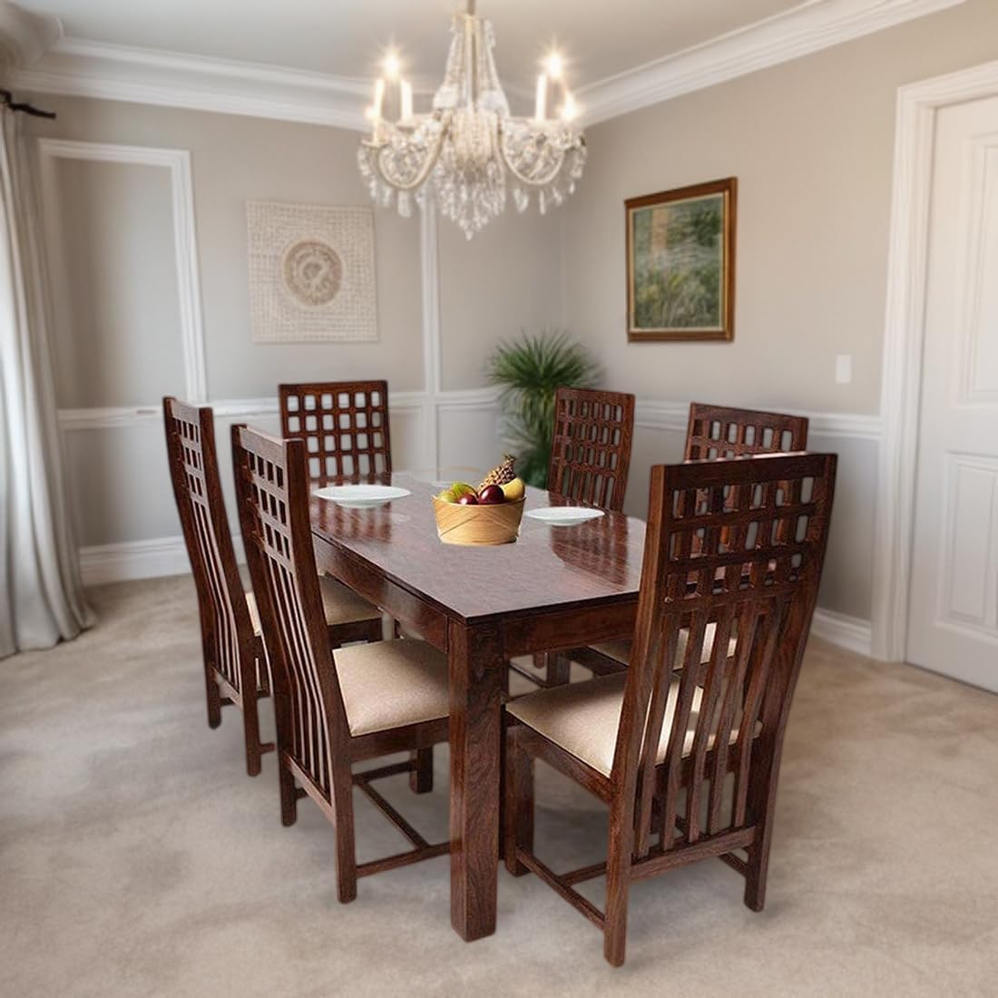 Sheesham Wood Dining Table(57x35) with 6 Chairs | 6 Seater Dining Set | Wooden Dining Table with Chair | Dining Room Furniture