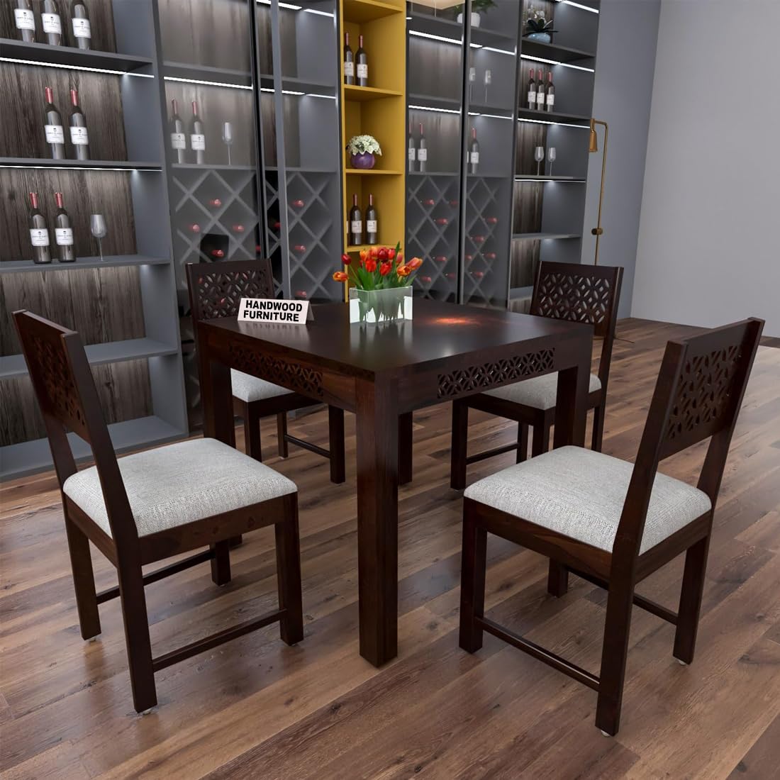 Premium Sheesham Wood Dining Table (34x34) with 4 Chairs |4 Seater Dining Set | Wooden Dining Table with Chair | Dining Room Furniture