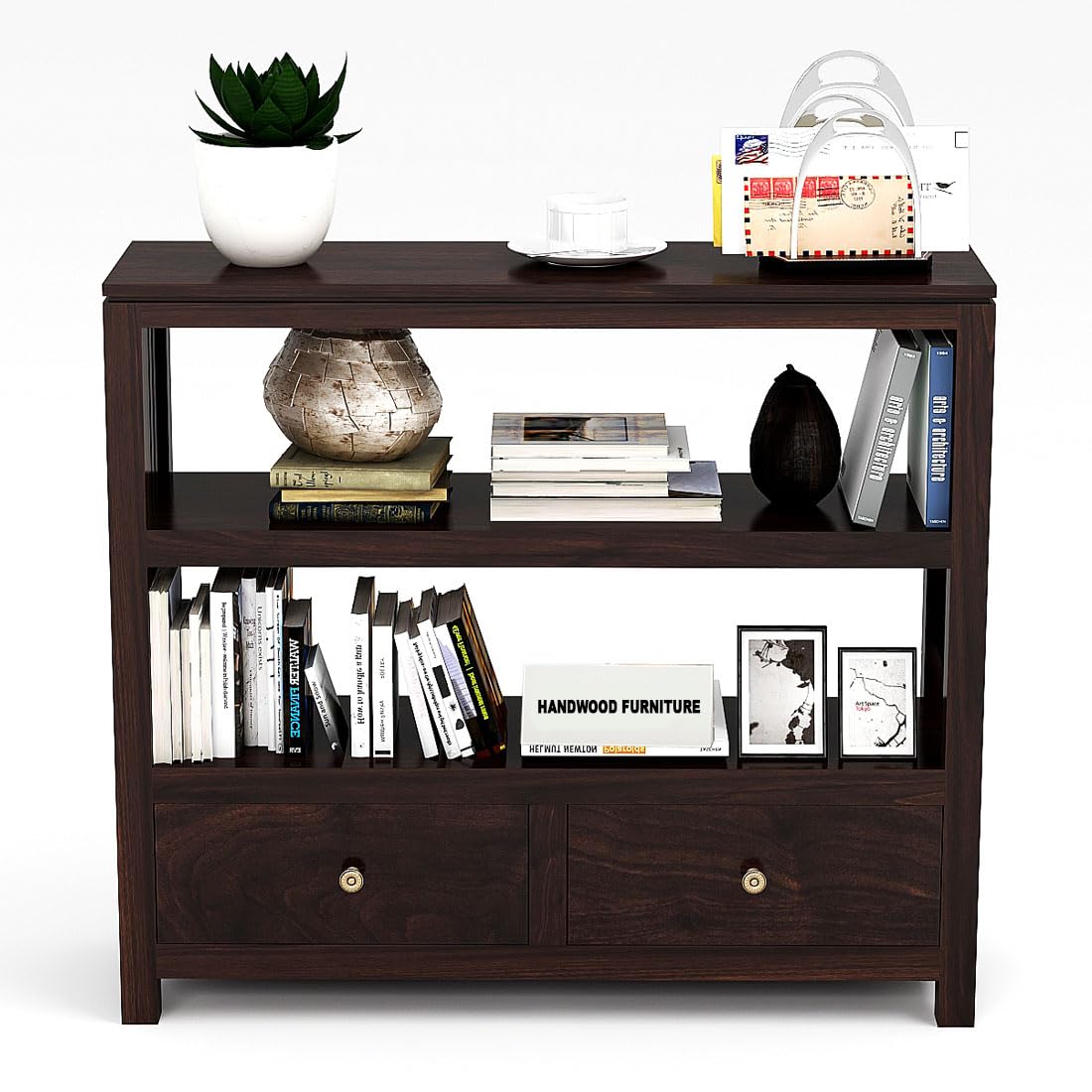 Modern Home Furniture Multipurpose Solid Wood Semi-Open Book Shelf for Library Home & Office | Kitchen Rack