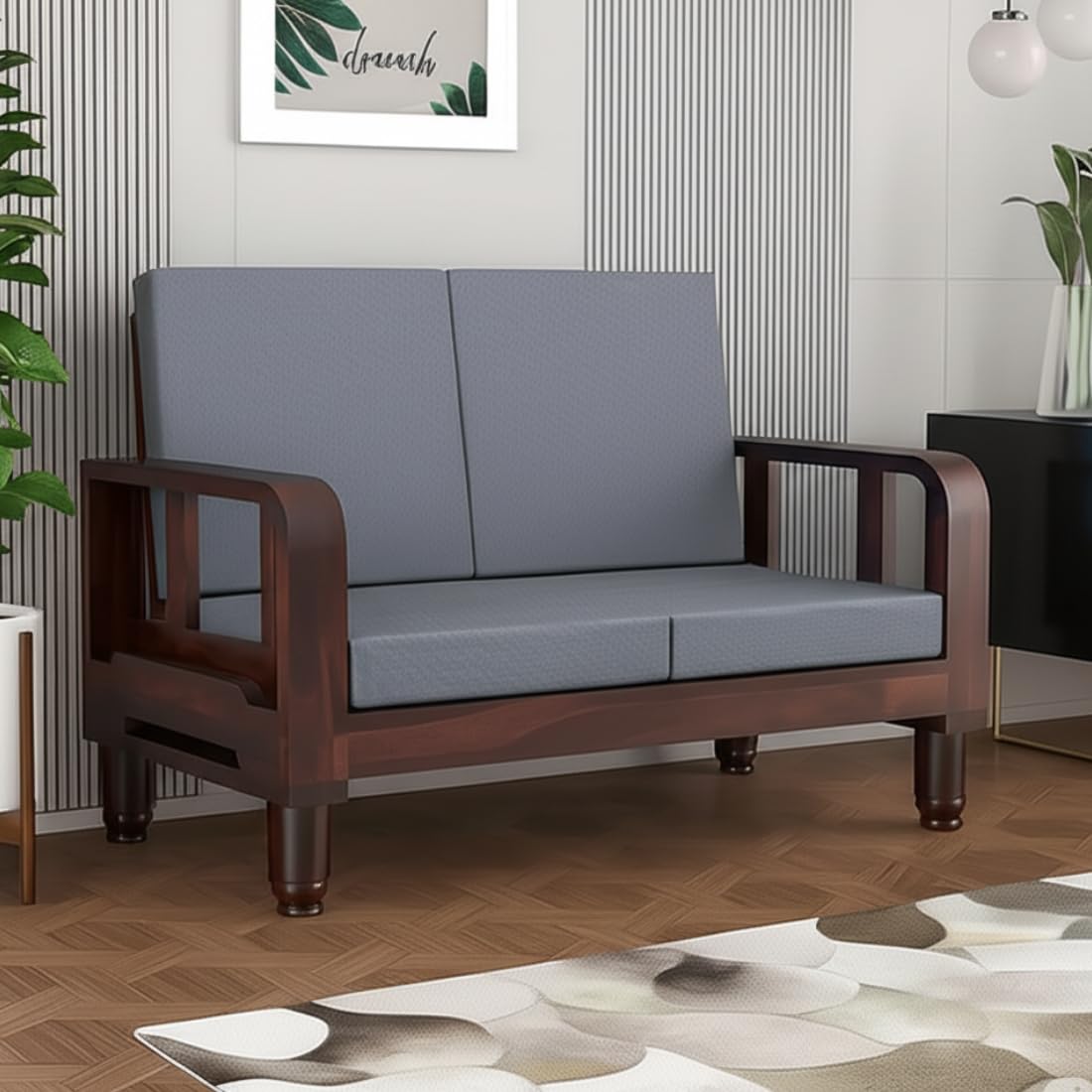 Solid Wood 2 Seater Wooden Sofa Set for Living Room Furniture | Sofa for Home & Office | 2 Seater Sofa