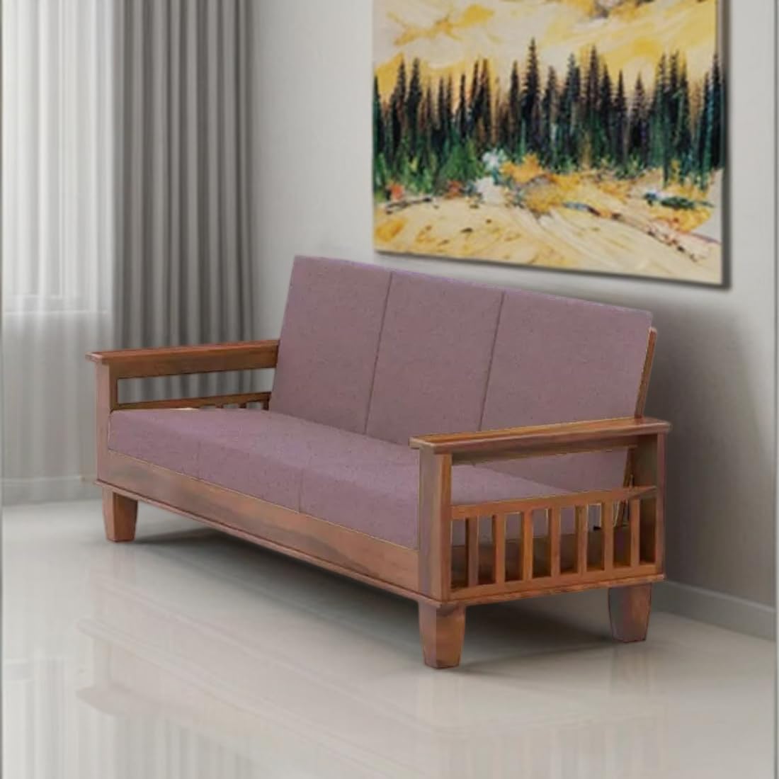 Solid Wood 3 Seater Wooden Sofa Set for Living Room Furniture |Sofa for Home & Office |3 Seater Sofa
