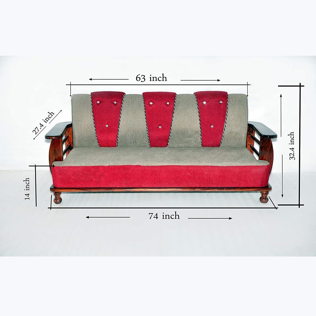Solid Wood 5 Seater Wooden Sofa Set for Living Room Furniture | 3+1+1 Fabric Sofa Set Without Centre Table | Sofa for Home & Office Furniture