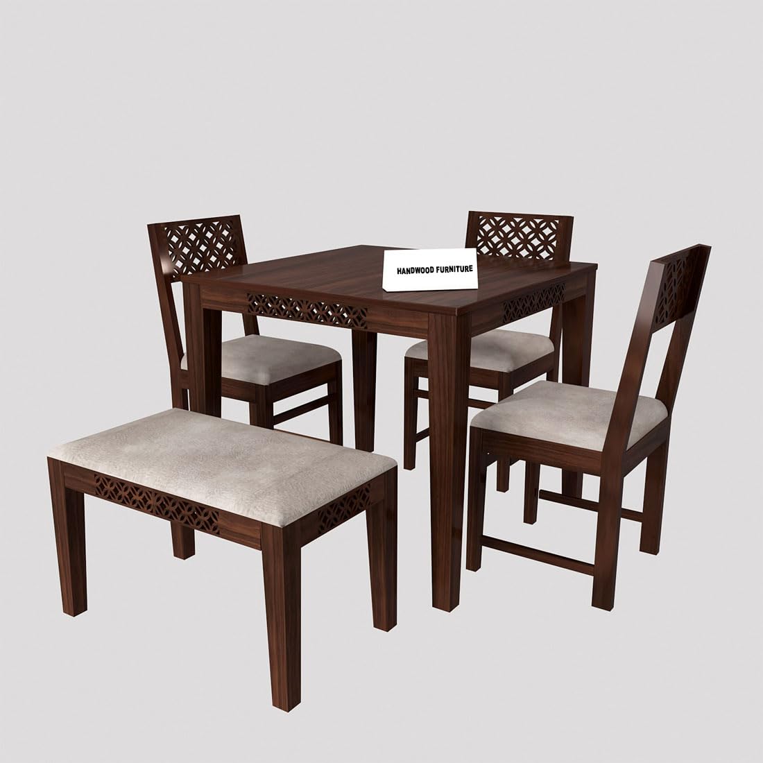 Sheesham Wood Dining Table (34x34) with 3 Chairs & 1 Bench | 4 Seater Dining Set