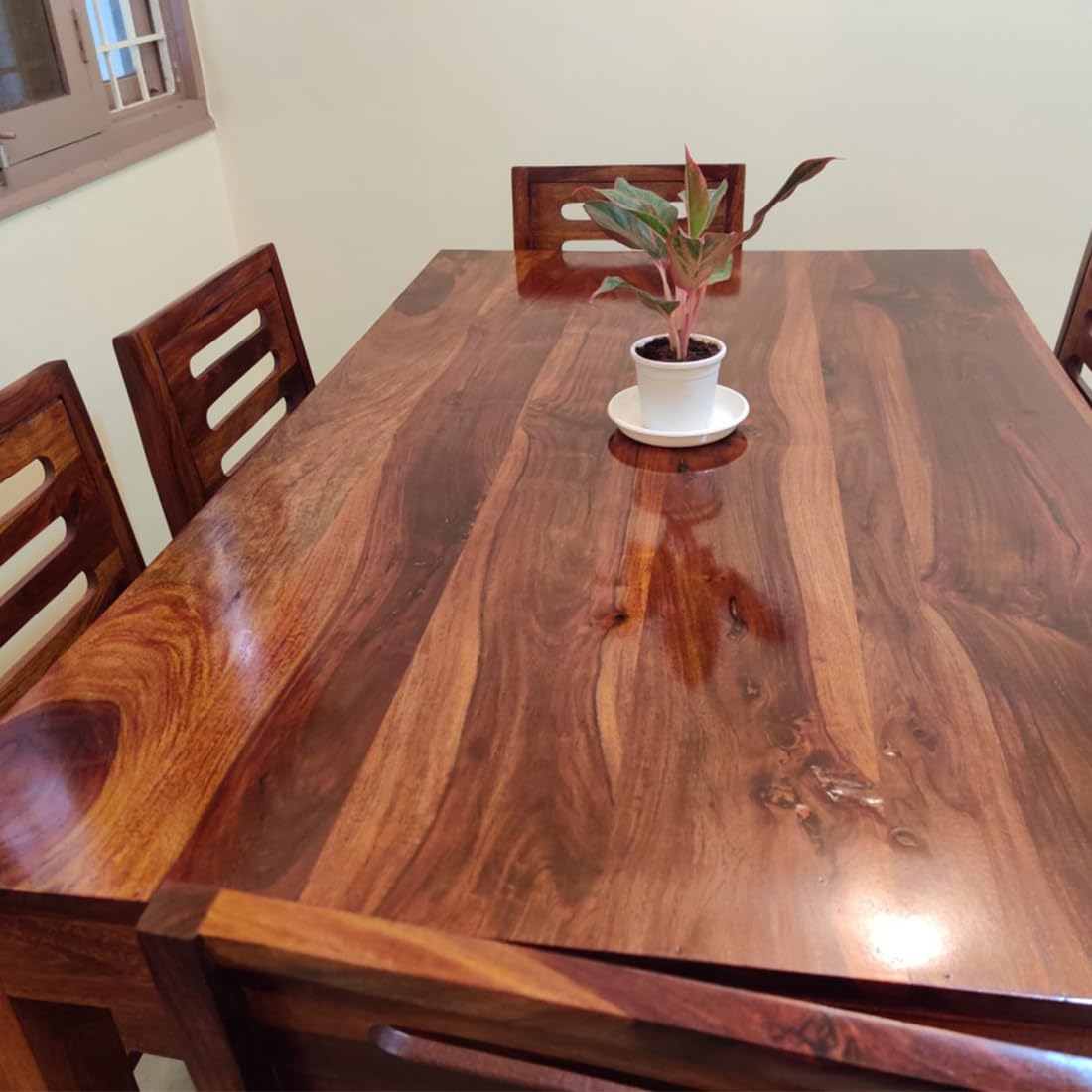 Sheesham Wood Dining Table (57x35) with 6 Chairs | 6 Seater Dining Set | Wooden Dining Table with Chair | Dining Room Furniture