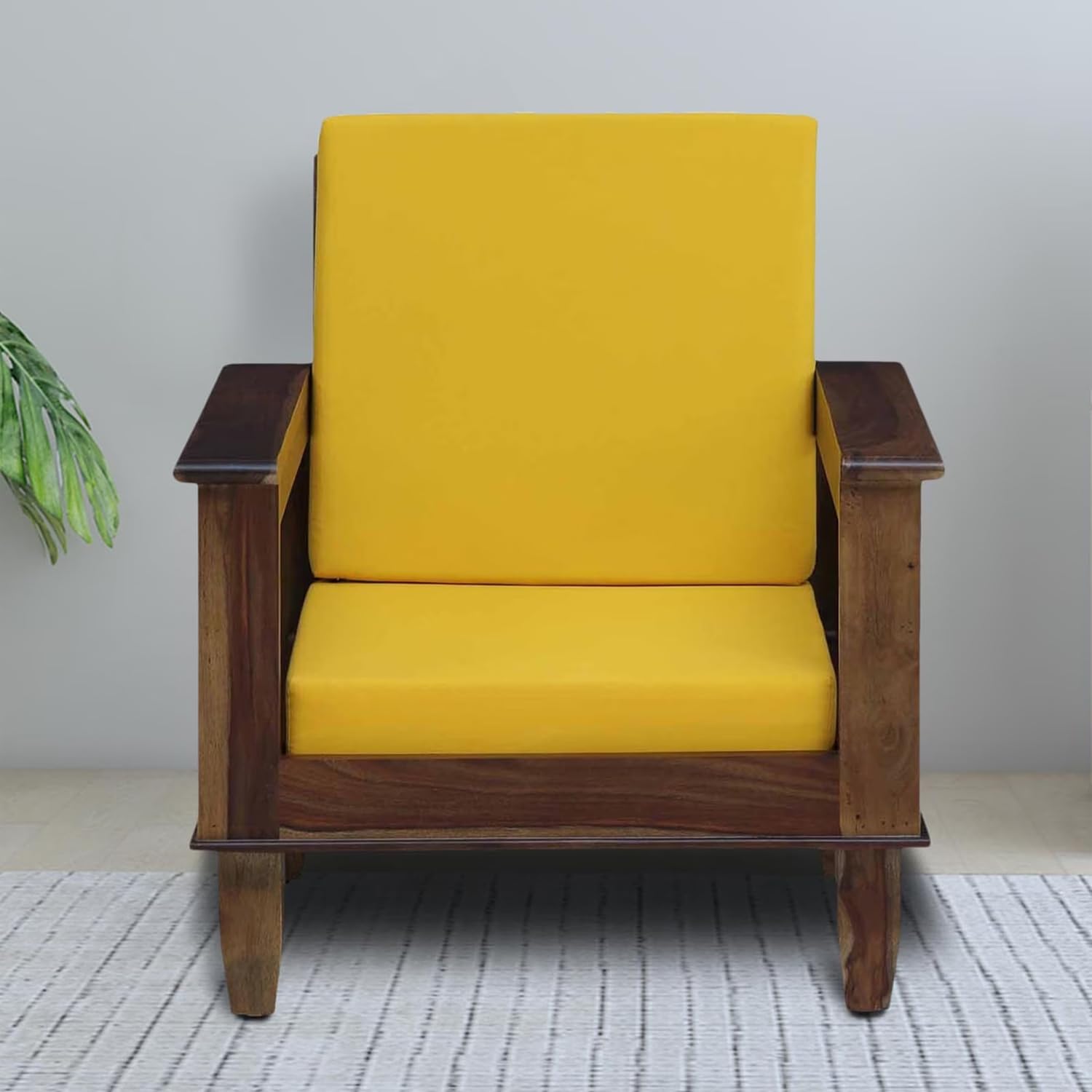 Solid Wood 1 Seater Wooden Sofa Set for Living Room Furniture | Sofa for Home & Office | 1 Seater Sofa