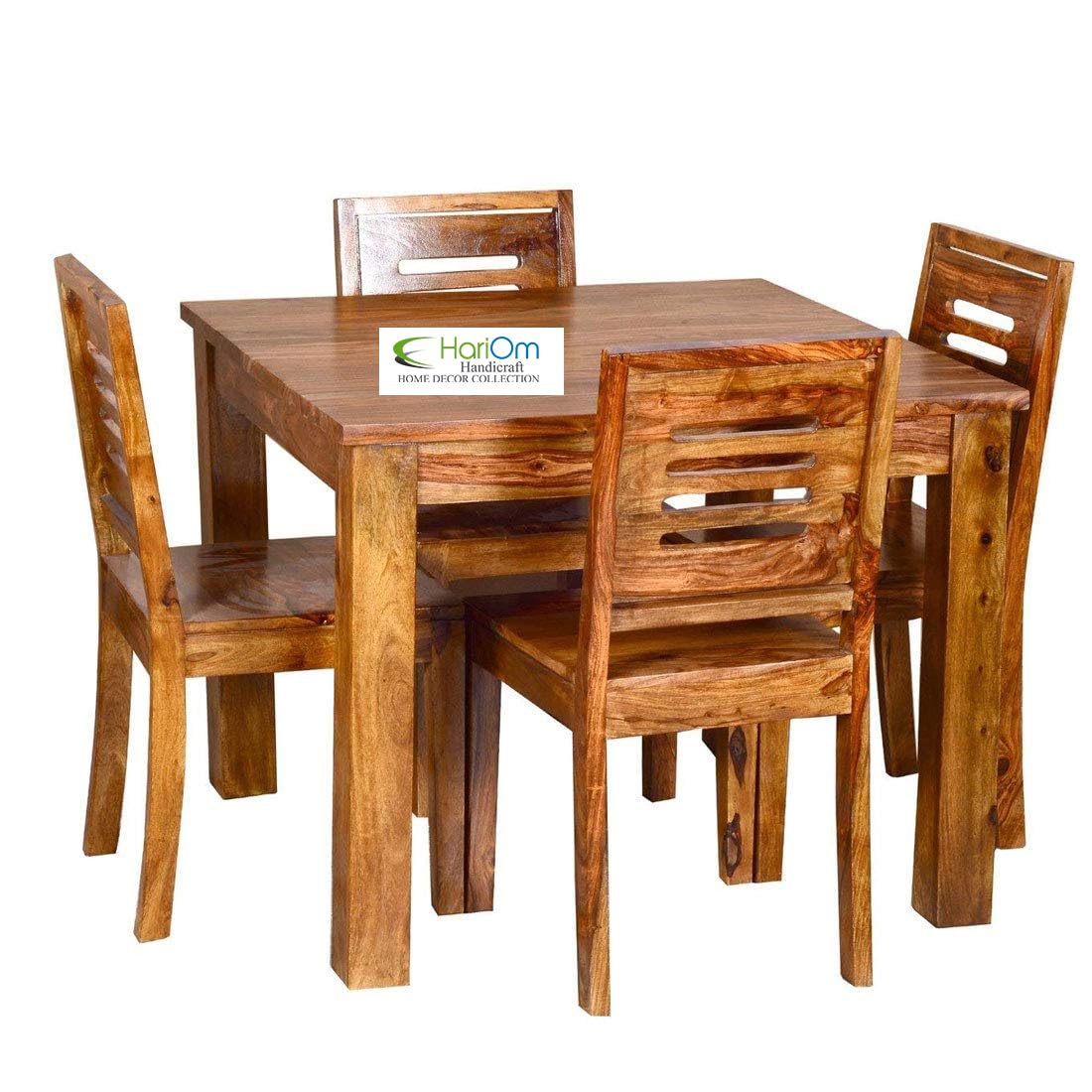 Furniture Sheesham Wood Natural Teak Finish 4 Seater Dining Table Set