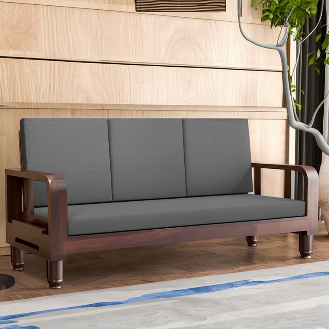 Solid Wood 3 Seater Wooden Sofa Set for Living Room Furniture | Sofa for Home & Office | 3 Seater Sofa